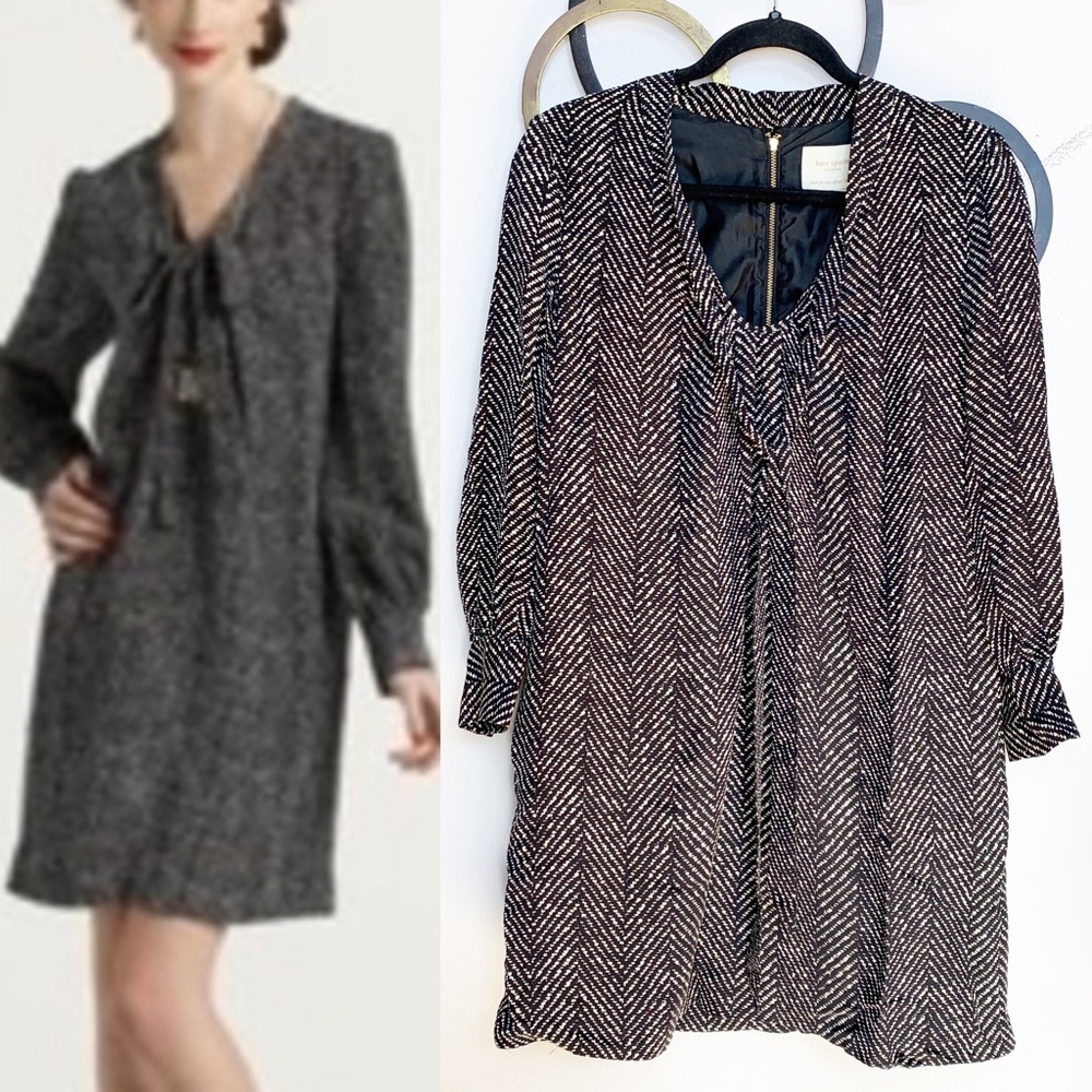 Kate Spade Herringbone Tie Neck Shift Dress